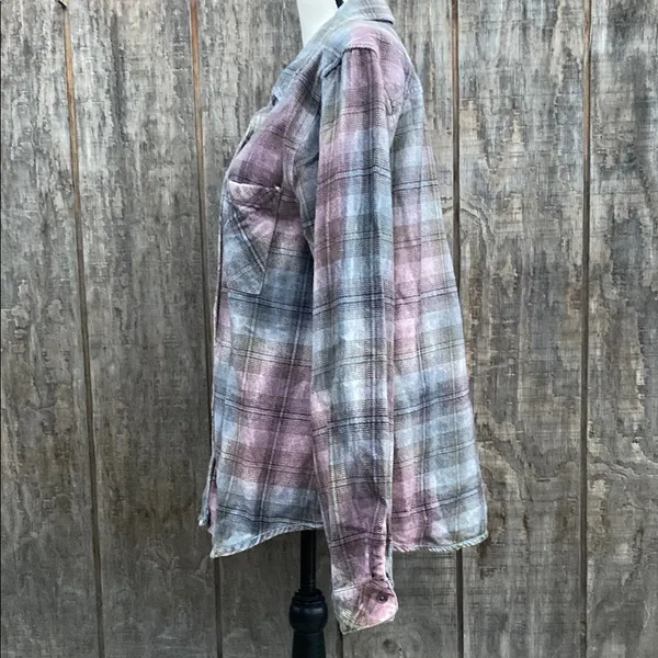 Dylan Pink Blue Plaid Long Sleeve Button Down Shirt Size L - Image 3