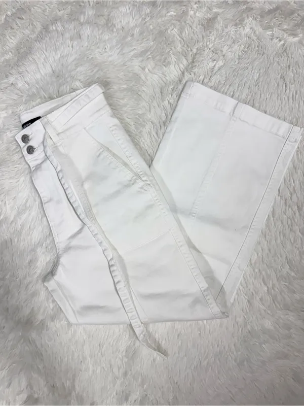 Hudson White High-Rise Wide Leg Pants Size 8 Tie Waist Utility Crop - Image 7