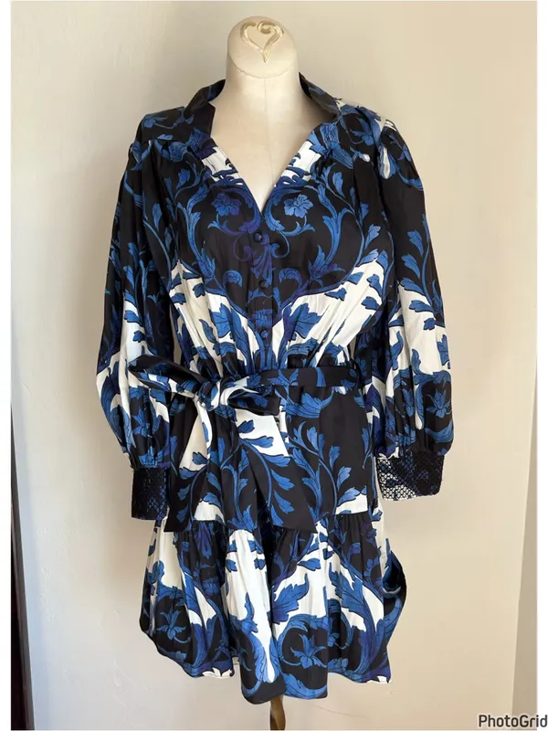 Alice + Olivia Cora Mini Dress Blue White Large - Image 3