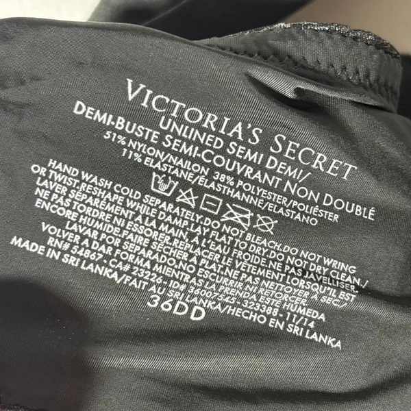 Victoria's Secret Size 36DD Unlined Semi Demi Underwire Bra Dark Gray/Black - Image 4