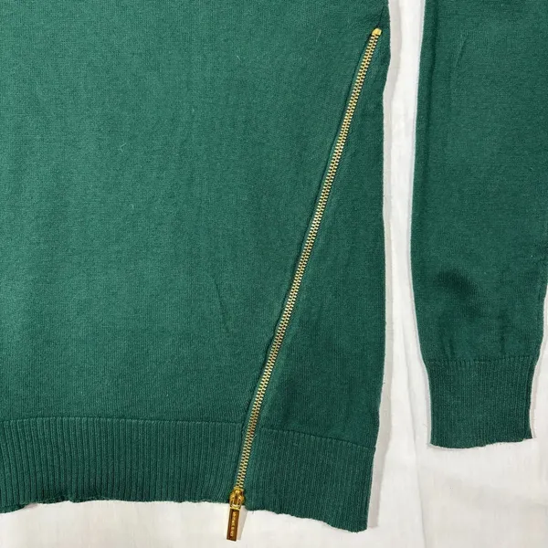 Michael Kors Sweater Green V-Neck Gold Side Zippers Angora‎ Blend Work Casual S - Image 2