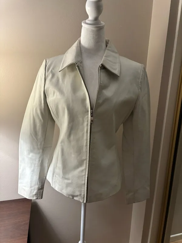 Juliano Gelin Leather Jacket Women’s Size M White Full-Zip With Front Pockets - Image 2