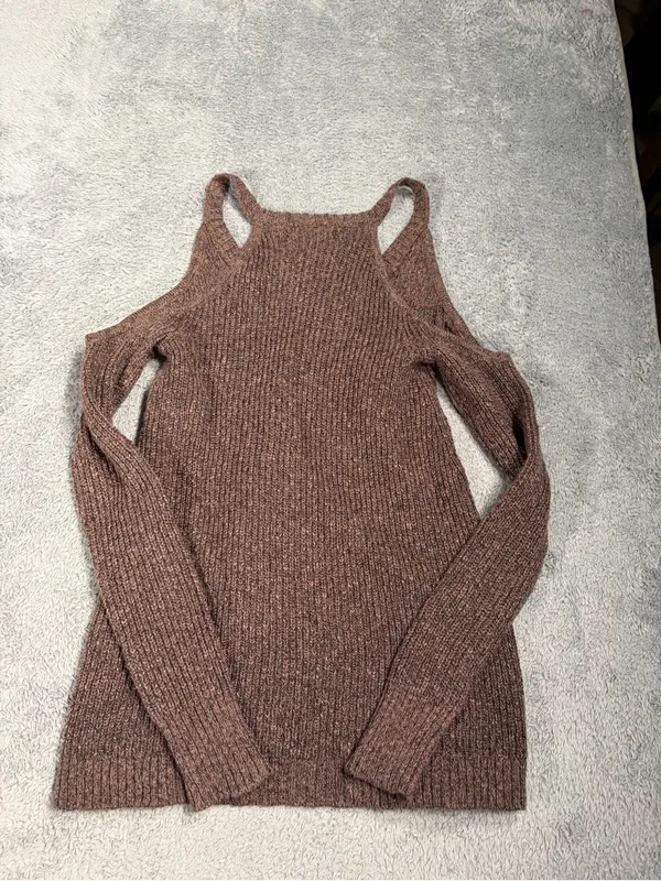 American Eagle Women’s Cold-Shoulder Knit Sweater Brown XS NWT MSRP$50 - Image 6