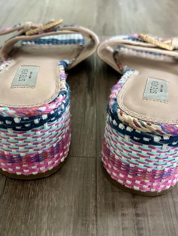 Steve Madden New York Blythe Sandal W/Buckle, Raffia Colorful Pattern Size 10 - Image 7