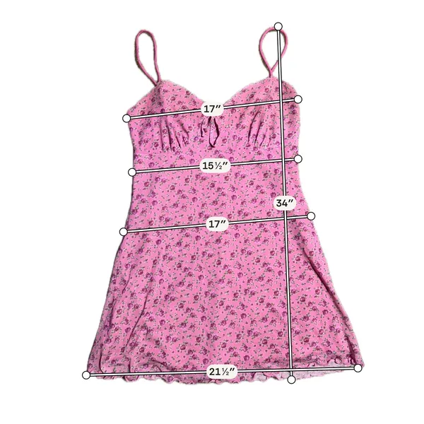Urban Outfitters Pink Floral Mini Dress‎ Keyhole Lettuce Hem Large L Slip Dress - Image 3