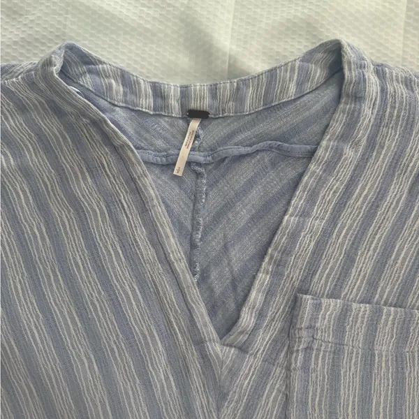 Free People Blue and White Striped Blouse - Image 13