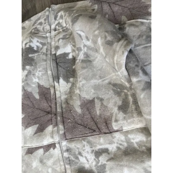 Fleischer Studios Betty Boop Camo Leaf Zip‎ Up Hoodie XL Tan Grey Graphic Back - Image 9