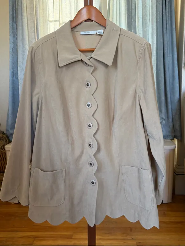 Roaman's Scalloped Edge Suede Trench Coat - Beige - Image 4