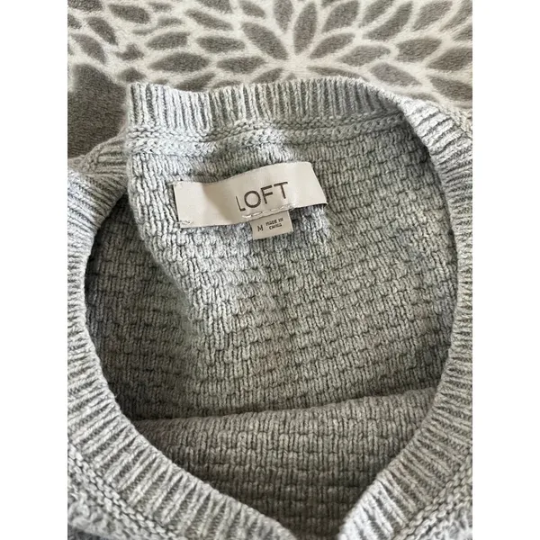 Loft Gray Knit Crew Neck Sweater Medium Elevated Basic Preppy Cozy Minimalist - Image 2