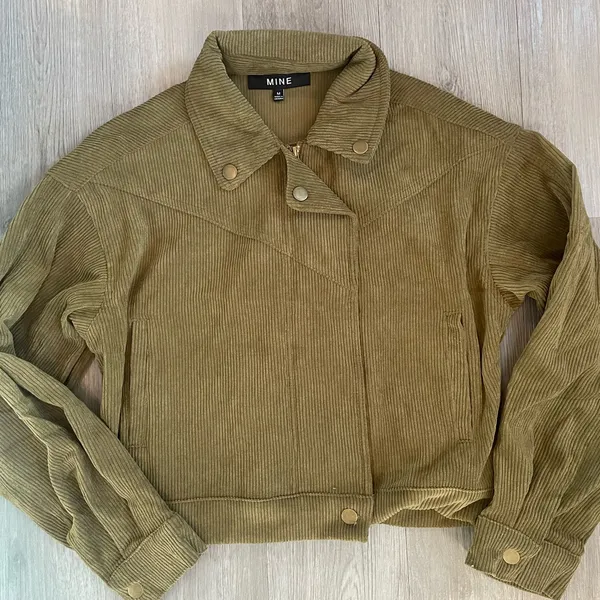 Mine Blu Pepper Green Corduroy Crop Moto Jacket ~ Size Medium - Image 5