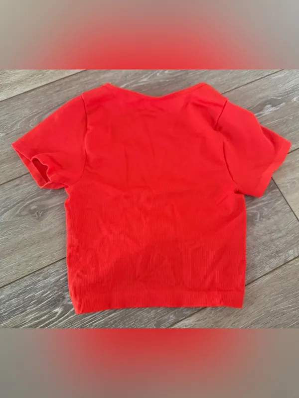 Urban Outfitters Out From Under Neon Red Orange Ruched Ribbed Crop Top - Image 2
