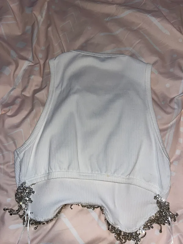 Rinestone Crop Top White Size M - Image 4