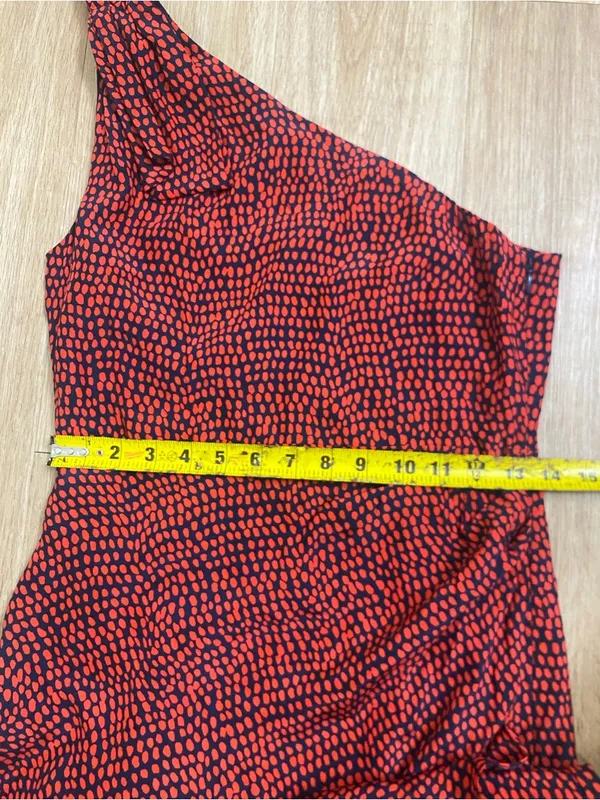 Club Monaco 100% silk Crimson One-Shoulder Ruffle Hem Midi Dress - Image 5