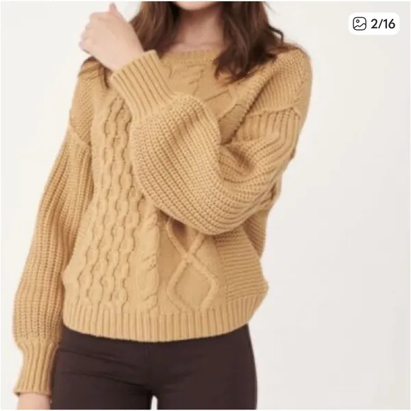 Free People Dream Cable Knit Oversized Sweater Camel NWT Size S‎ Crewneck - Image 2
