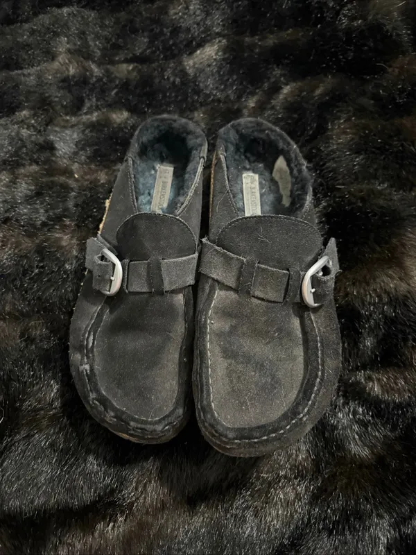 Birkenstock Black Buckley Shearling Suede Clogs Mules Shoes Size eu 42 W 11.5 - Image 2