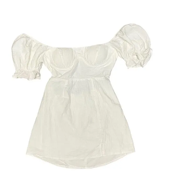 Here Comes the Sun NEW Norma Puff Sleeve Cutout Back Mini Dress White NWT - Image 7