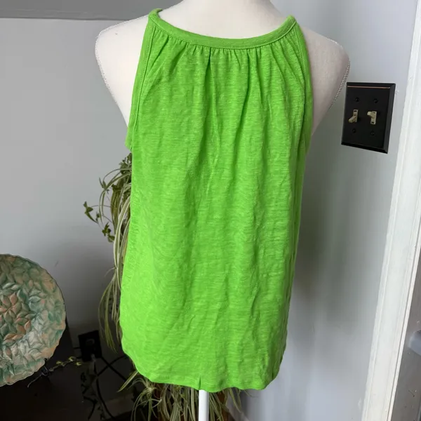 Halston Heritage Linen Tank Top Thin Straps Lime Green size Small Beachy coastal summer‎ - Image 2