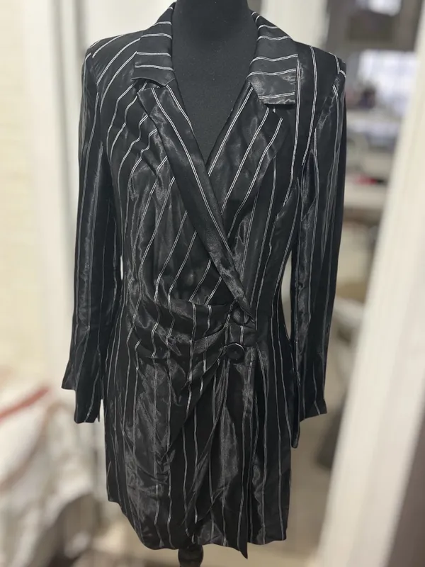 Zara Pinstripe Satin Effect Wrap Blazer Mini Dress New With Tags Medium - Image 4