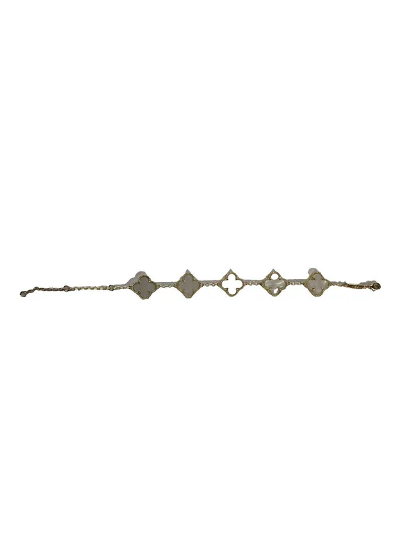 (RB) Clover Four Leaf Gold Tone Mother of Pearl Bracelet Designer Inspired - Image 2