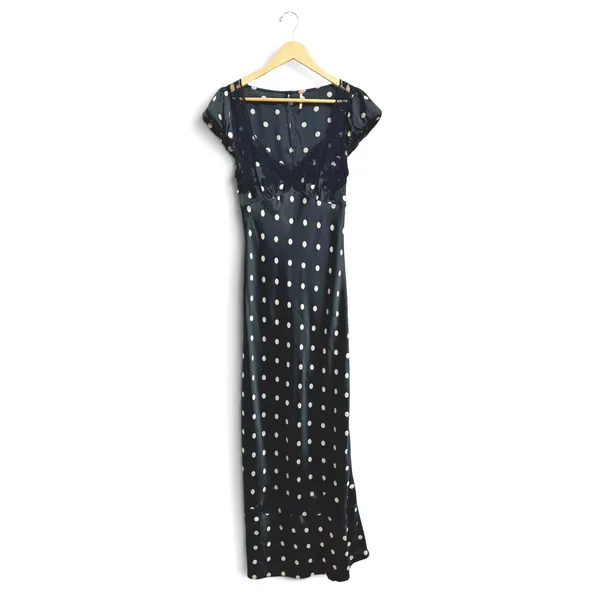 Free People Butterfly babe Polka Dot Satin Open Back Maxi Dress Black White M - Image 2