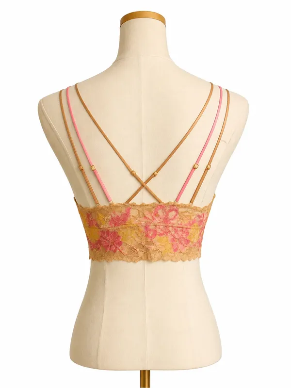 Aerie Real Good Floral Lace Bralette Size Medium Pink Yellow Wireless - Image 3