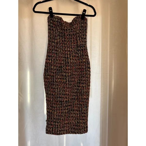 HOUSE‎ OF CB Gabrielle Black Tweed Strapless Midi Dress Size Extra Small - Image 2