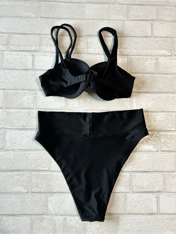 Aerie Black Women's High-Waist Bikini Set pool Beach Vacation - Image 2