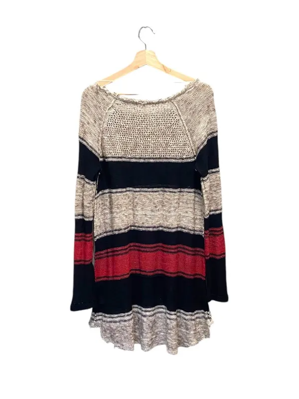 Free People So Perfectly Yours Striped Sweater Beige Size L Beach Coastal Boho - Image 12