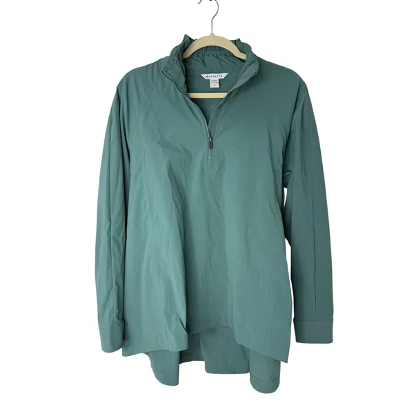 Athleta Advantage Poplin Top Women’s M Green Half-Zip Lightweight Tunic Jacket - Image 3