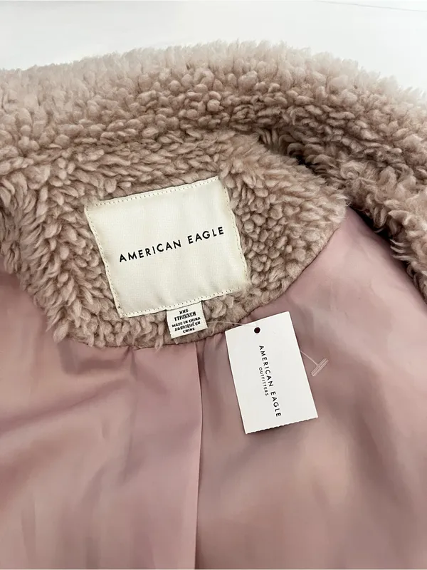 American Eagle Teddy Bear Sherpa Coat Lavender Marshmallow Size XXS Jacket Lined - Image 11