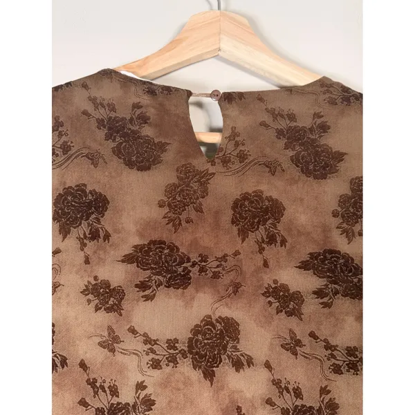 12th Tribe Casanova Brown Floral Mesh Maxi Dress Long Sleeve Brown Large Witchy - Image 6