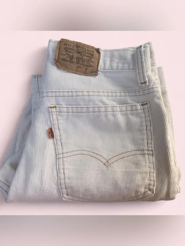 Vintage Orange Tab Levi’s Cream Corduroy Wide Leg Rare Pants 30x32 70s/80s USA - Image 2