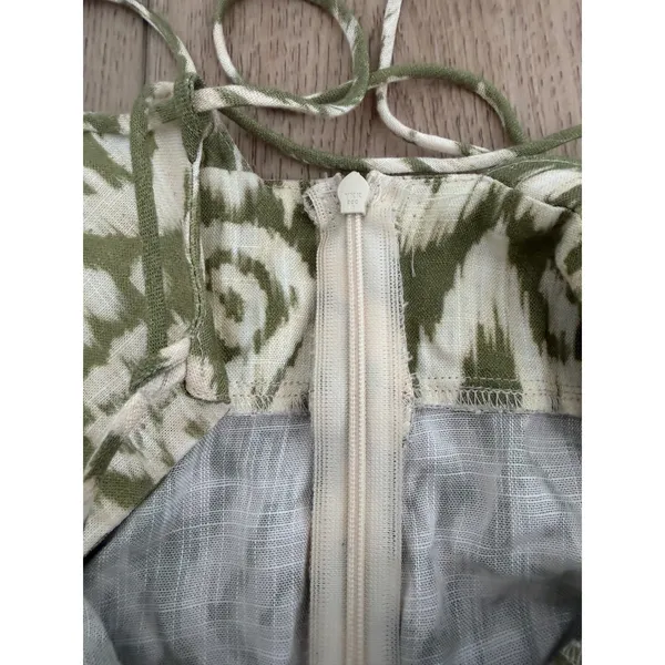 Zara Womens Green Ikat Print Lace Up Back Midi Dress Ruched Slit Summer‎ Boho M - Image 5