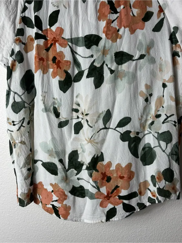 Lovestitch Floral Tie Neck Button Front Blouse Flutter Sleeve L - Image 7