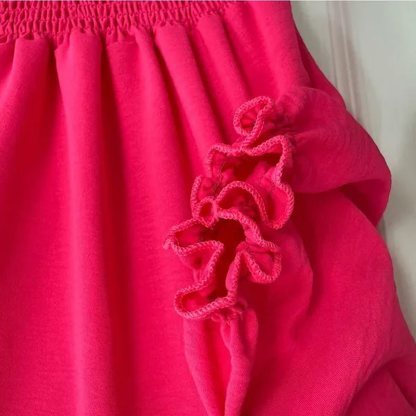Seven Islands Pink Midi Sundress with Puff Sleeves and V-Neck Small - Image 8