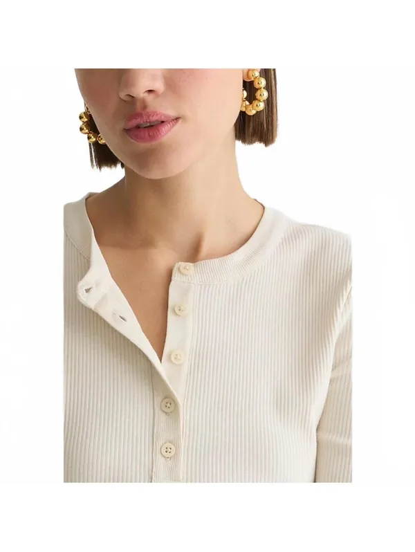 J.Crew Vintage Rib Henley T-Shirt Long-Sleeve Natural Cream Women's Size 2XL XXL - Image 2
