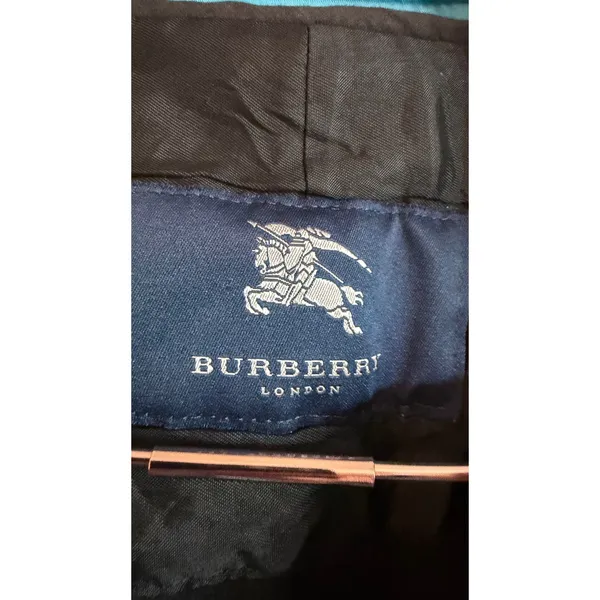 Burberry Toggle Coat Women 12 Blue Hooded Wool Liner Jacket Classic Luxury - Image 6
