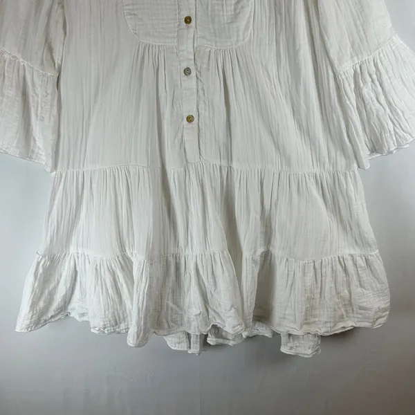 Faherty White Organic Cotton Gauze Tiered Bell Sleeve Mini Dress Small - Image 7