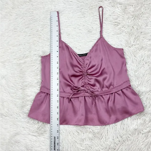 Abercrombie Mauve Pink Spaghetti Strap Peplum Crop‎ Tank Top Size Small - Image 3