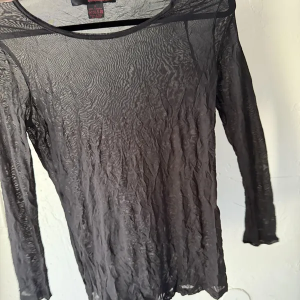 Pleats Collection Y2k Small Black Sheer Mesh Long‎ Sleeve Stretch Top Grunge - Image 9
