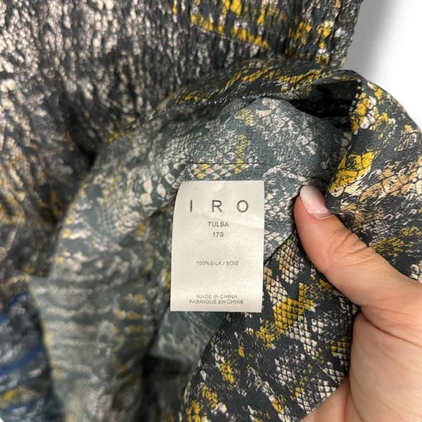 IRO‎ Dress 36 Tulsa Printed Silk Tiered Mini Snake Print Smocked Ruffle Green - Image 7