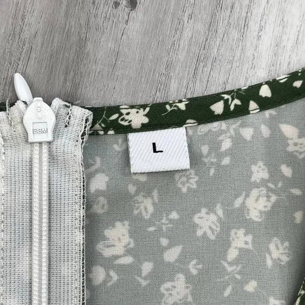 Unbranded Green White Dainty Floral Short Sleeve Button Faux Wrap Midi Dress - Image 6