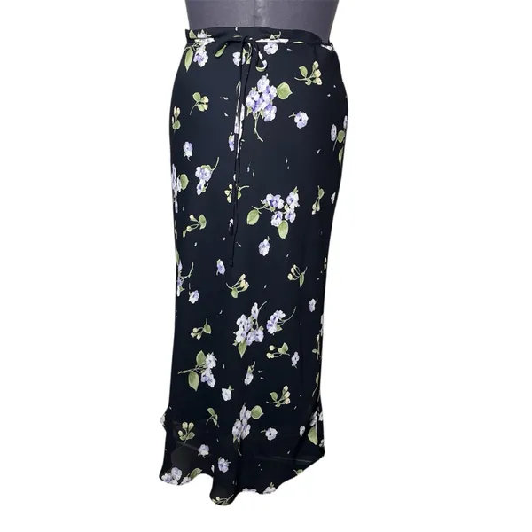 Y2K Vintage JKLA Dark Floral High Waist Tie Back Maxi Skirt Whimsigoth - Image 2