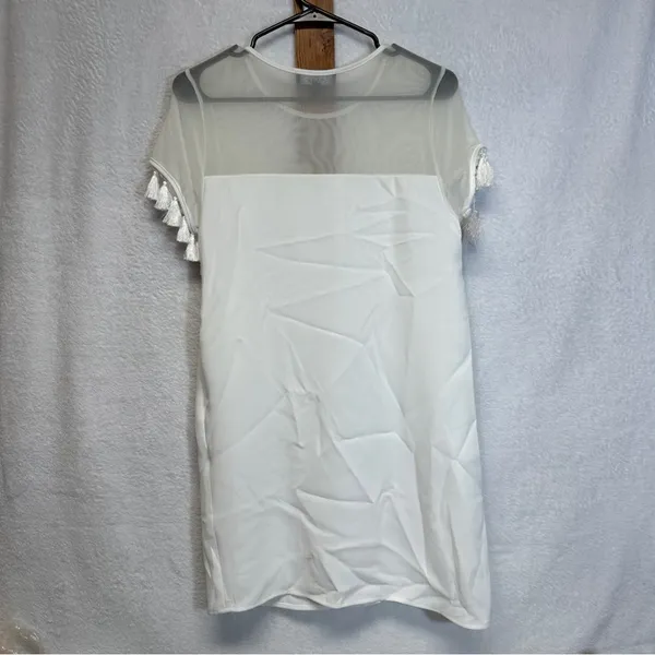 Lulus‎ Iced Latte White Short Sleeve Tassel Shift Dress Size S - Image 7