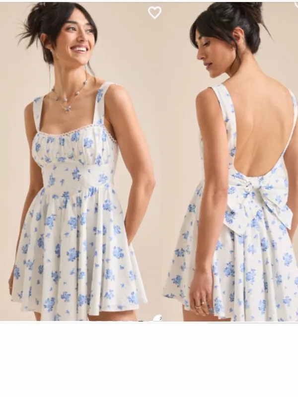 Altar'd State Maya Blue Floral Swiss Dot Open Back Bow Mini Dress NWT XL - Image 2