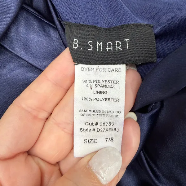 B. Smart Cocktail Dress‎ Women 7/8 Navy Blue Excellent One Shoulder Ruched Satin - Image 4