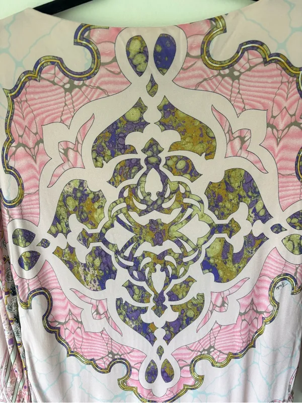 Emilio Pucci Pink Patterned Tunic Top 3/4 Sleeves Boat Neck Luxury Designer - Image 9