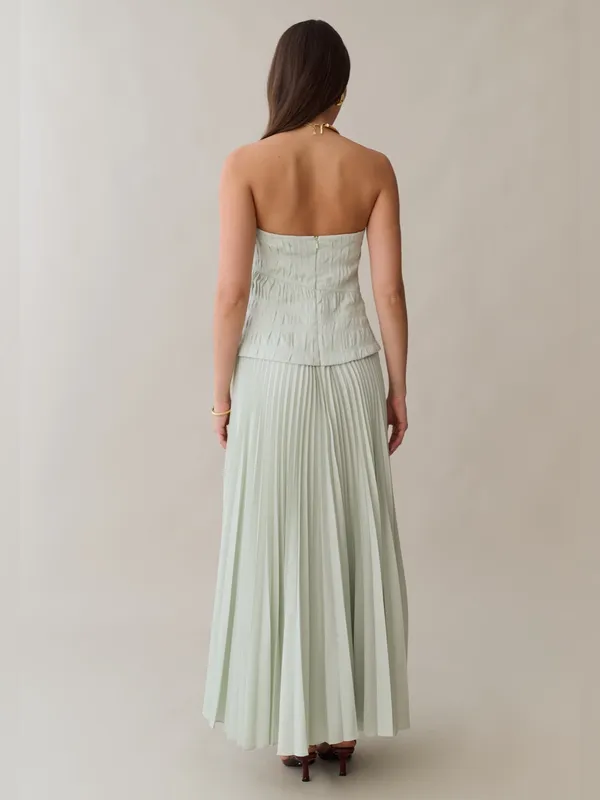 NWT o.p.t Ada Dress size 4 seafoam green strapless pleated maxi Few Moda - Image 6