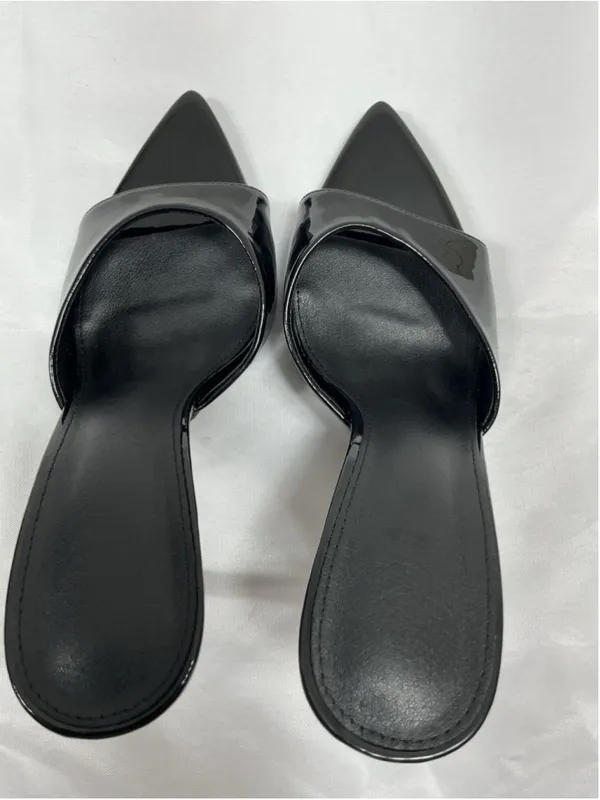 Womans New Slip On Stiletto Mules 10 Black Pointed Open Toe - Image 5