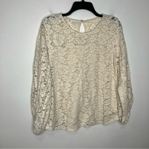 Maurices solid lace balloon sleeve‎ blouse cream size large - Image 2